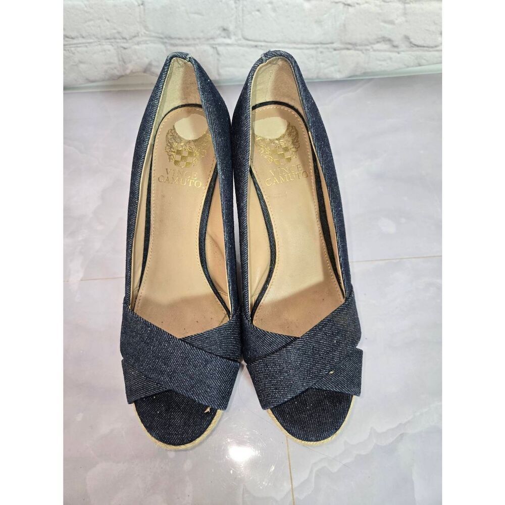 Vince Camuto Womens Size 8M Denim Rope Wedge Sandal